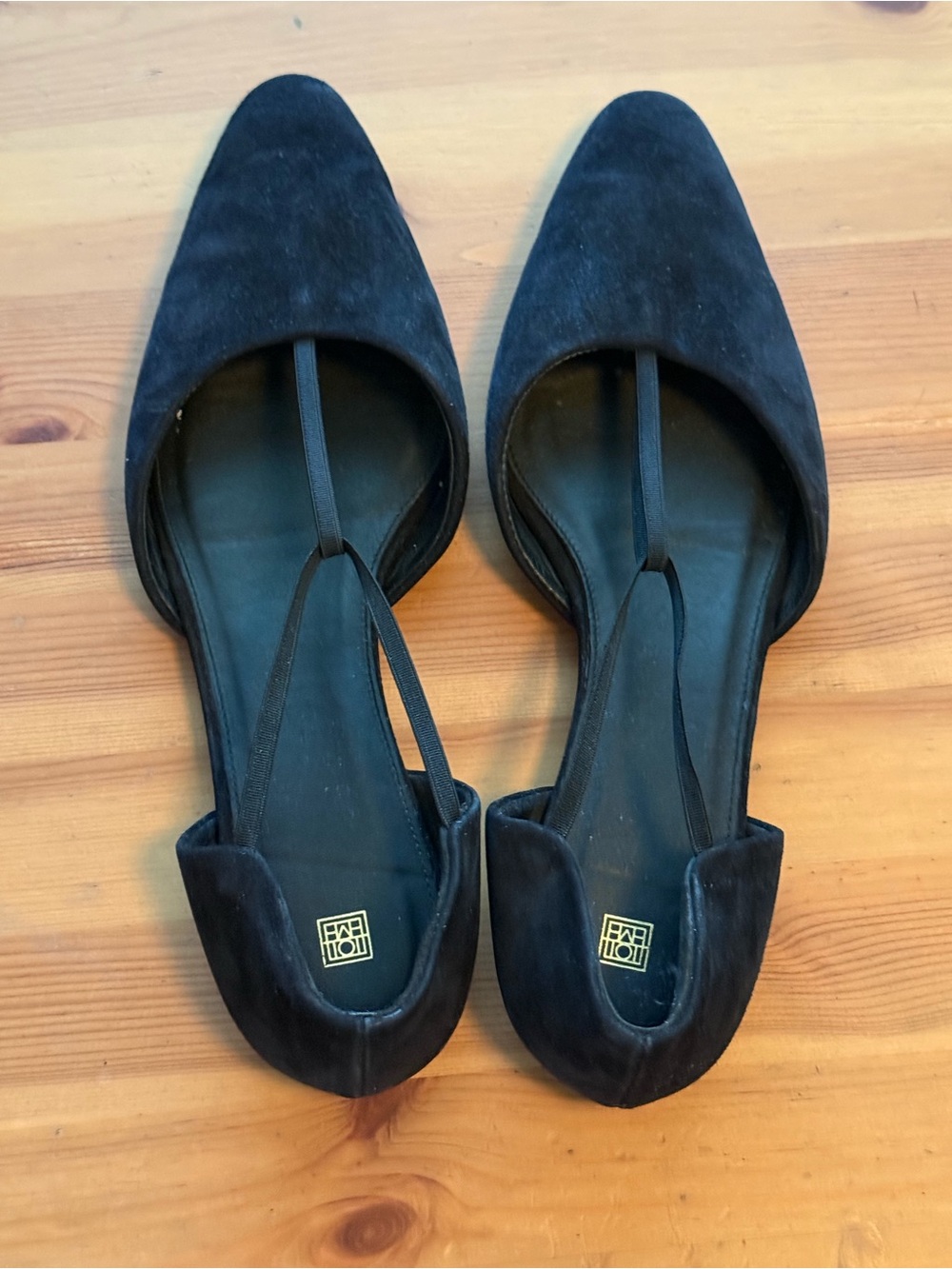 TOTEME The T-Strap Black Suede Pointed D'Orsay Flats with T-Strap -